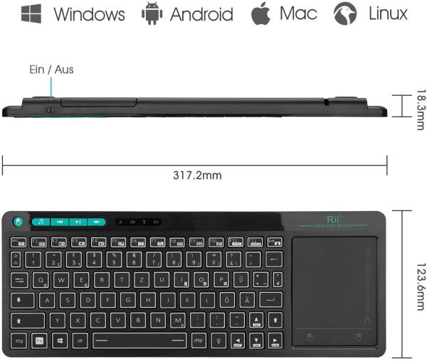 Wireless keyboard with touchpad, backlit